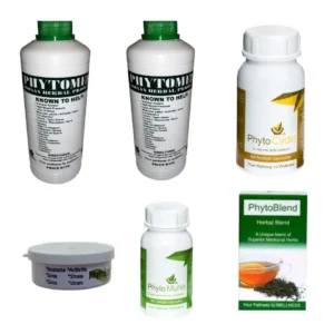 Open Sores Herbs Combo Phytomed Herbal Collection including tonic bottles, antioxidant blend, herbal balm, tea box, and traditional herbal bottle