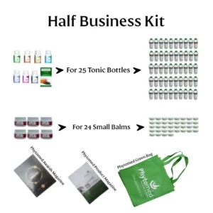Half Business Kit 25 Tonics and 24 Small Balms Phytomed Half Business Kit with 25 herbal tonics and 24 small balms entry-level package.